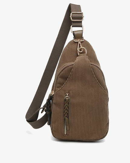 Nikki Corduroy Sling Bag, Grey Taupe