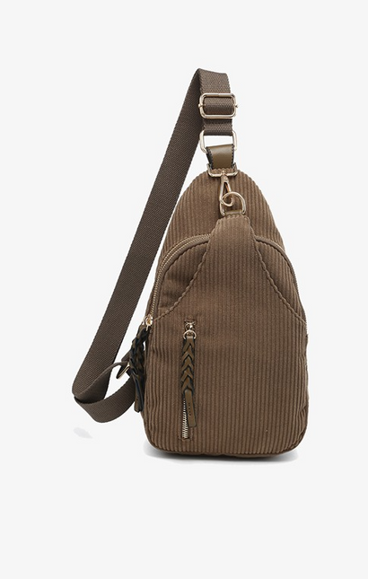 Nikki Corduroy Sling Bag, Grey Taupe