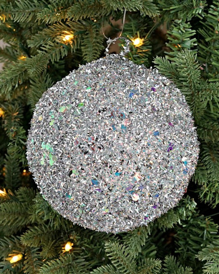 6" Glittered Ball Silver