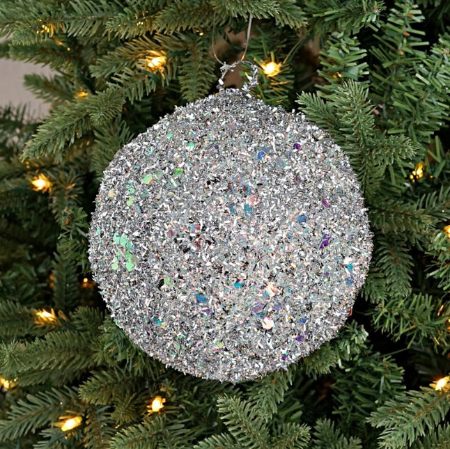 6" Glittered Ball Silver