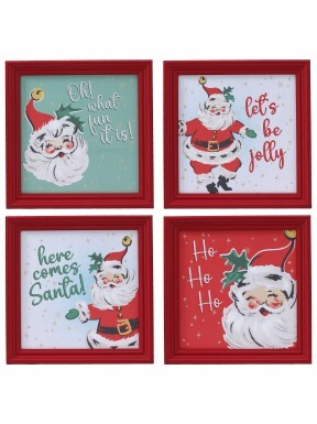 12X12" OH WHAT FUN SANTA FRAMED ART 4/AST