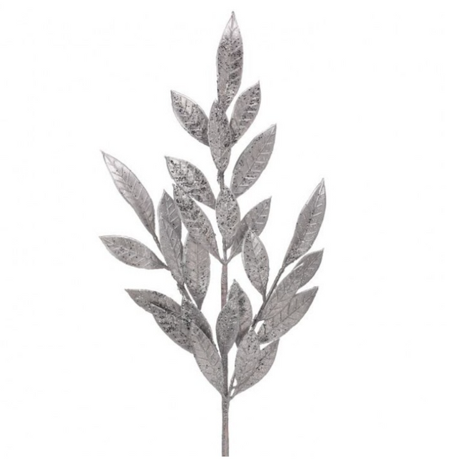 25" Glitter Laurel Spray Silver
