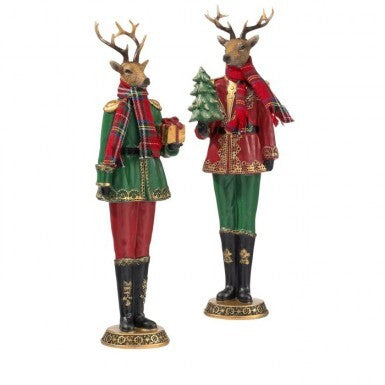 15.5" RESIN WINTER DEER W/SCARF 2/AST