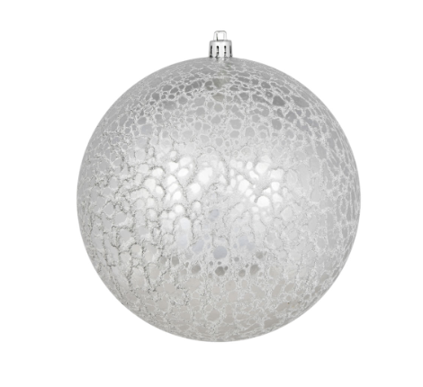 8" Silver Crackle Ball Ornament