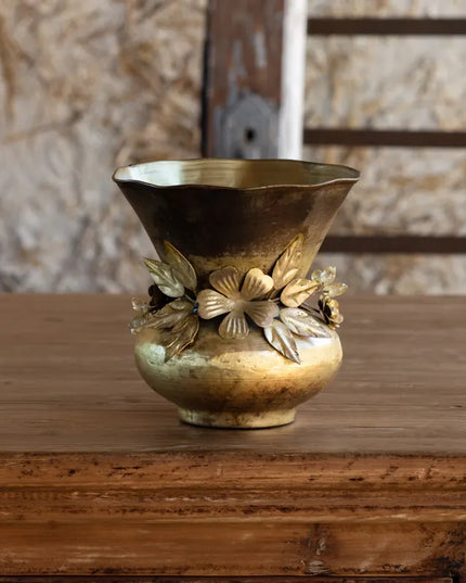 Jeweled Garland Antiqued Gold Small Vase
