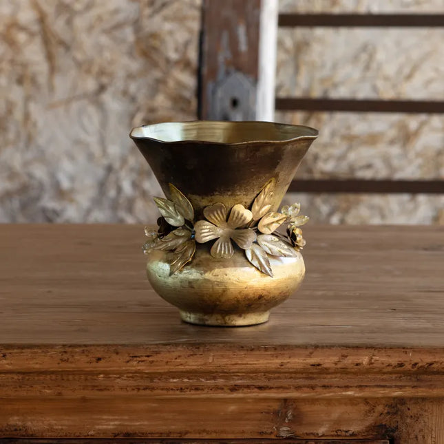 Jeweled Garland Antiqued Gold Small Vase