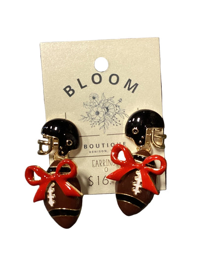 Red & Black Football Stud Earrings