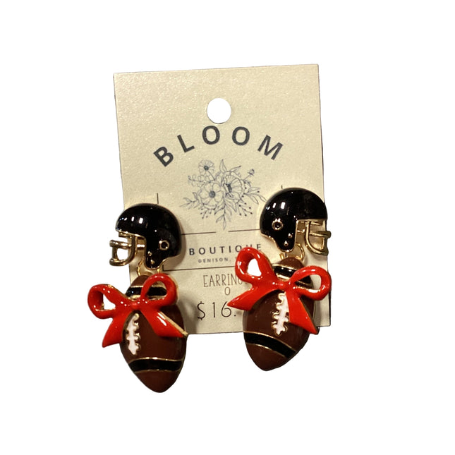 Red & Black Football Stud Earrings