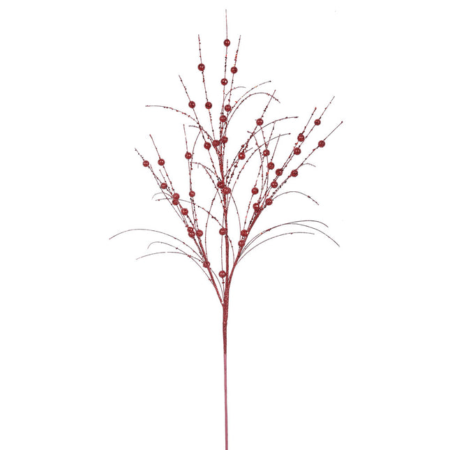 35" Red Glitter Berry Spray