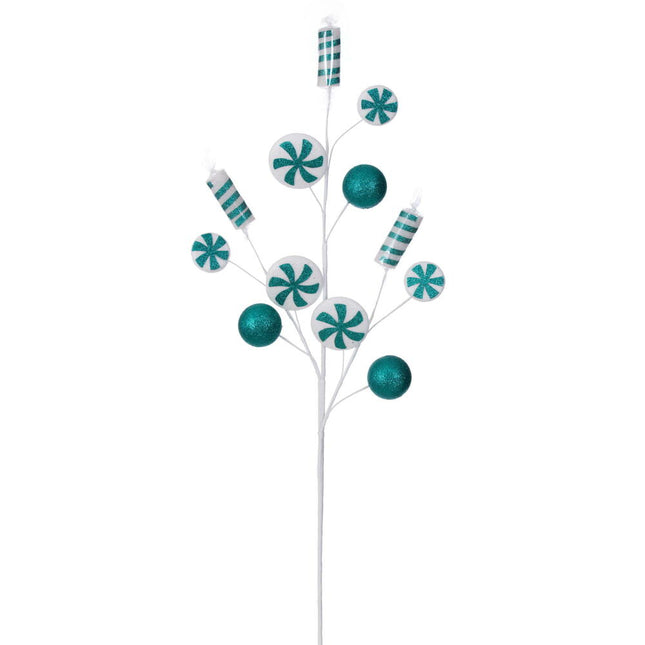 31" Teal/White Candy Cane Spray