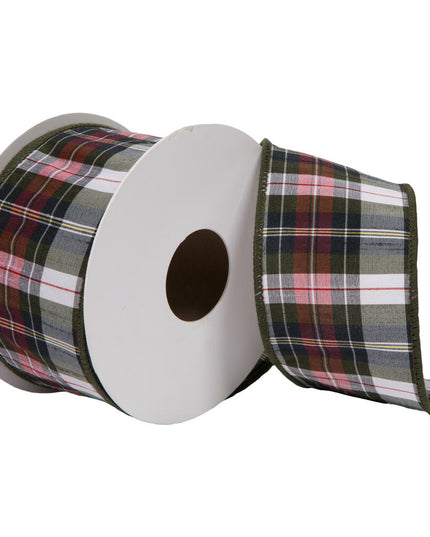 2.5" x 10yd Green Dupion Plaid Ribbon