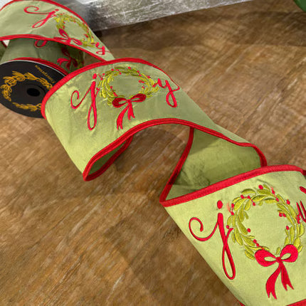 Embroidered Joy Wreath Taffeta Fused Ribbon