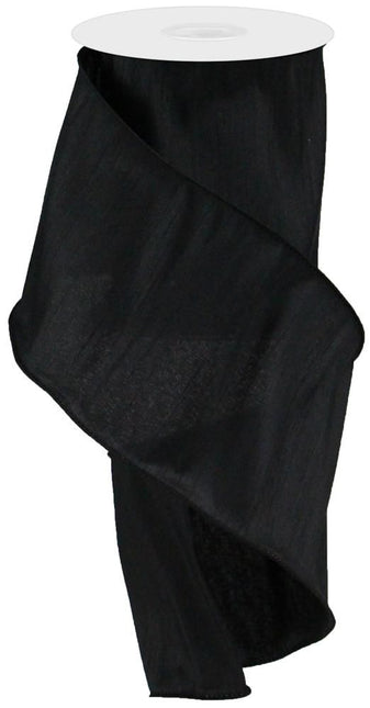 4" X 10 YDS FAUX DUPIONI BLACK RIBBON