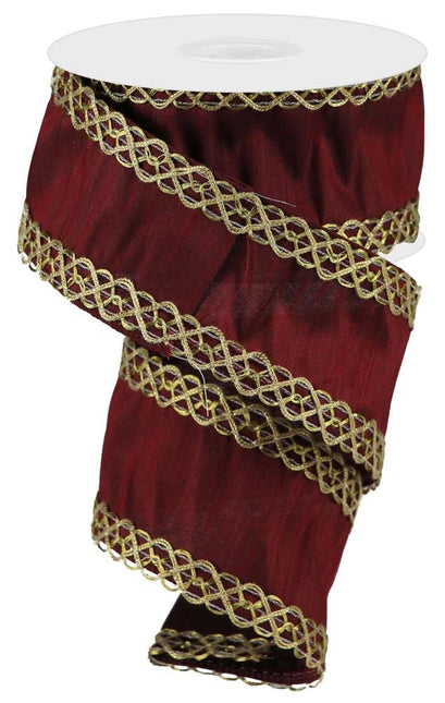 Ribbon Burgundy Gold Dupioni 2.5"x10yd