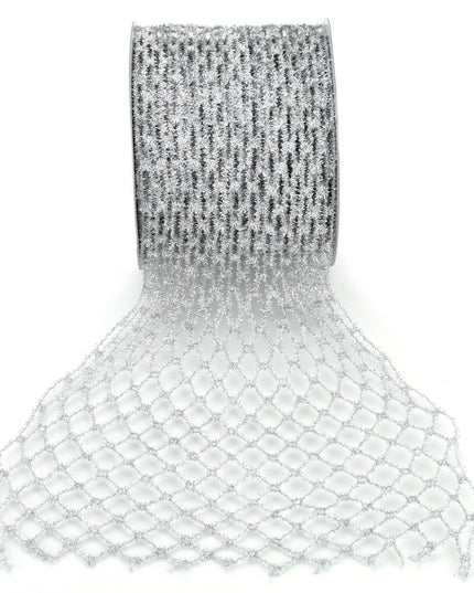 Ribbon Mesh Diamond Net Silver Iridescent 6"x10yd