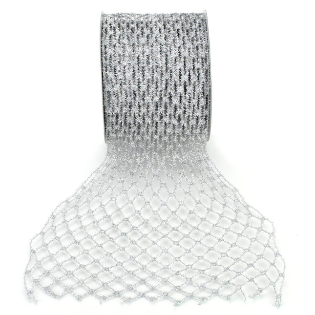 Ribbon Mesh Diamond Net Silver Iridescent 6"x10yd