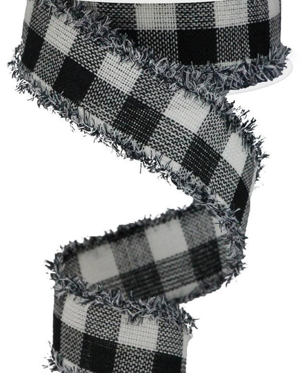 Ribbon 1.5"x10Y Woven Black White Flannel Check