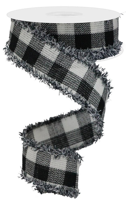 Ribbon 1.5"x10Y Woven Black White Flannel Check
