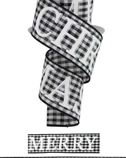 2.5" x 10yd Merry Christmas/Gingham Check Ribbon