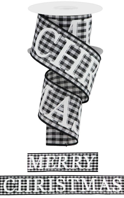 2.5" x 10yd Merry Christmas/Gingham Check Ribbon