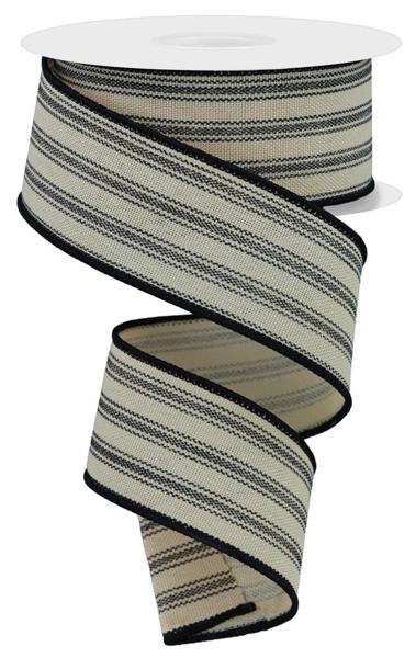 1.5" x 10 yds Ticking Stripe Ribbon on Cotton