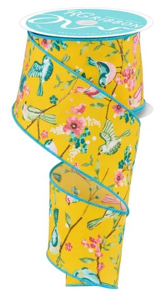2.5" x 10 yds Birds with floral branches ribbon
