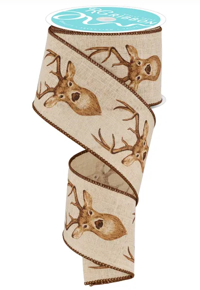 2.5" x 10yd Deer Head On Royal Burlap Ribbon