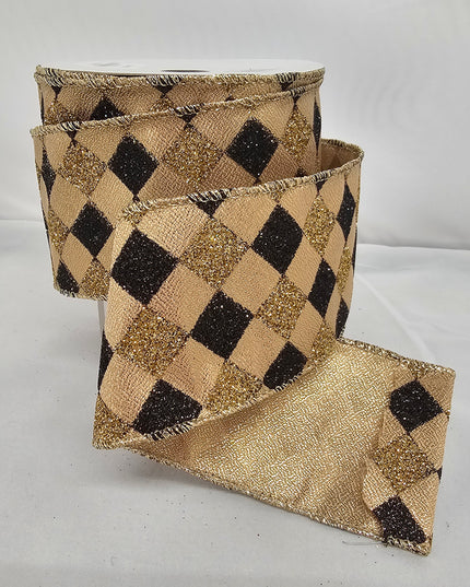 2.5"x10Y Elegant Metallic Ribbon Small Harlequin