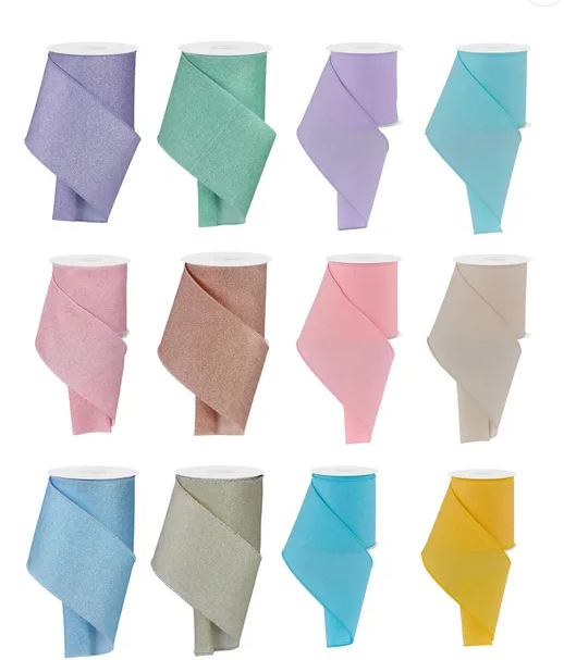 4" x 10 yard Pastel Fine Glitter Ribbon