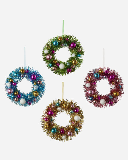 Tinsel Wreath Ornament Assorted