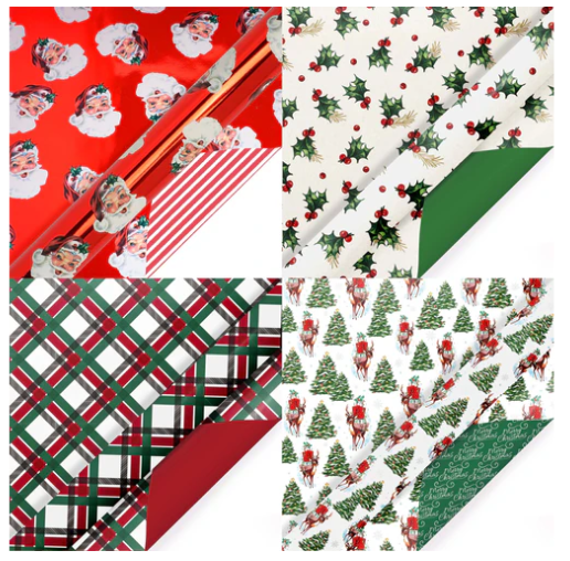 30" x 10' Wrapping Paper Bundle (4-pack) | Vintage Christmas
