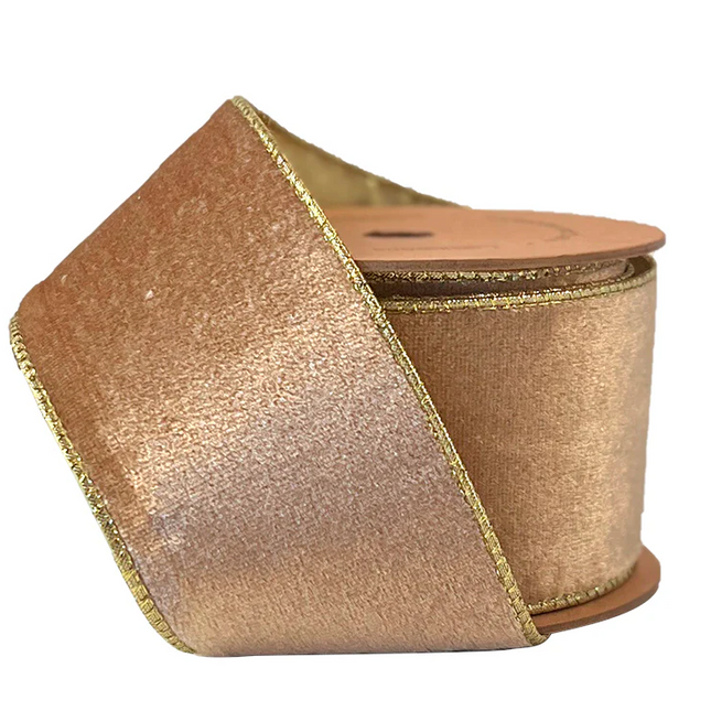 2 1/2" Velvet Wired Ribbon | Gold | 10 Yard Roll