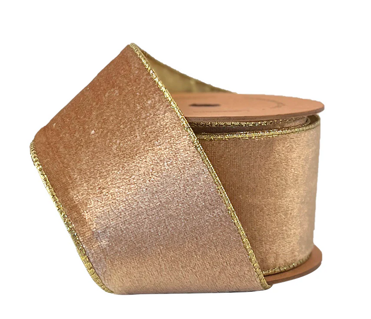 2 1/2" Velvet Wired Ribbon | Gold | 10 Yard Roll