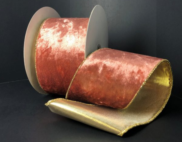 Ribbon Dark Mauve Crushed Velvet/Gold Back 2.5"x10Y