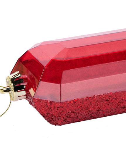 Laser Glitter Rectangle Gem Ornament Red