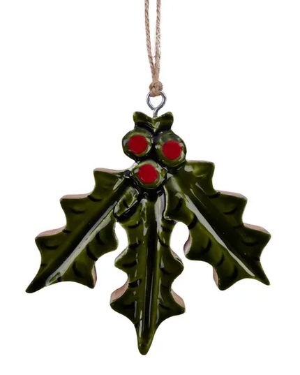 Holly Leaves Mango Wood Ornament