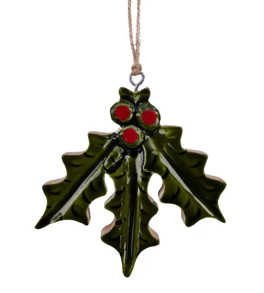 Holly Leaves Mango Wood Ornament