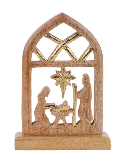 10"H x 6"L Wooden Nativity in Stable