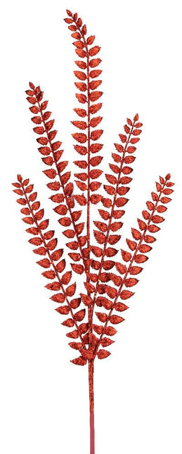37" Red Glitter Fern Spray