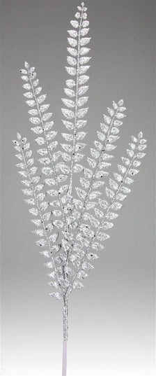 37" Silver Glitter Fern Spray