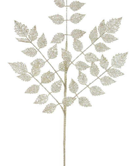 30" Glitter Light Gold Leaf Spray