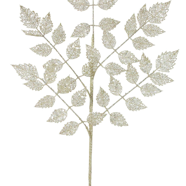 30" Glitter Light Gold Leaf Spray