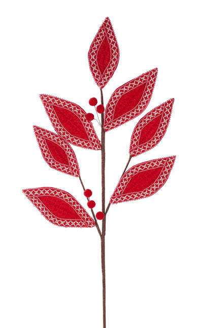 Velvet Yarn Leaf Spray Red
