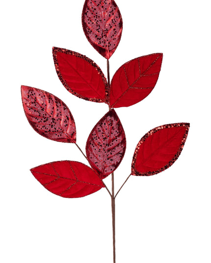 27" velvet Glitter Magnolia Leaf red