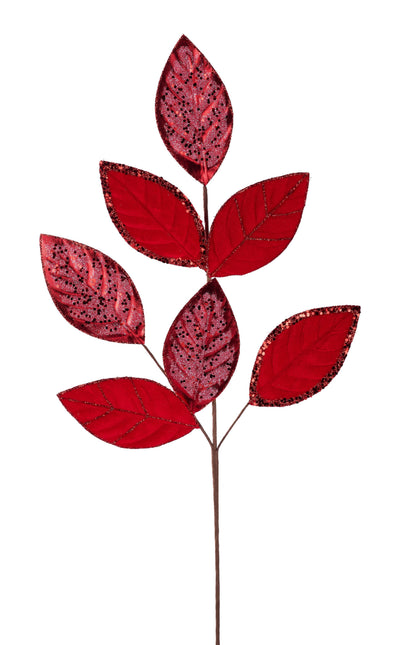 27" velvet Glitter Magnolia Leaf red