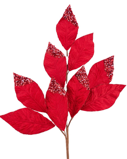 31.5" Pressed Velvet Glitter Leaf red