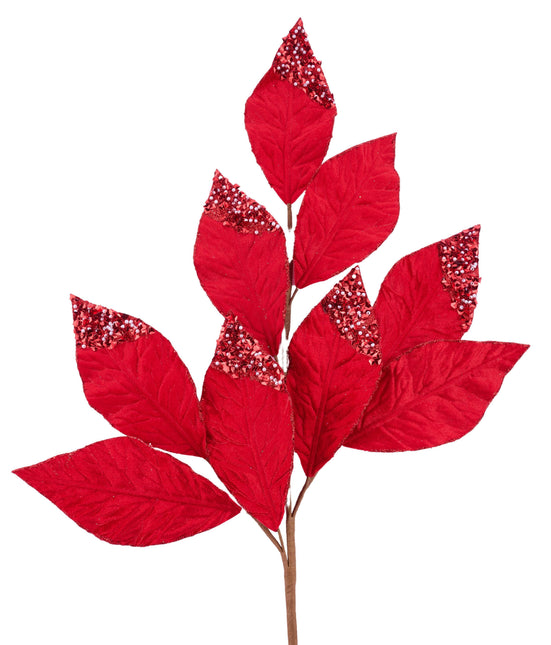 31.5" Pressed Velvet Glitter Leaf red