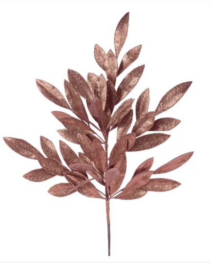23" Glitter Bay Leaf Spray Copper