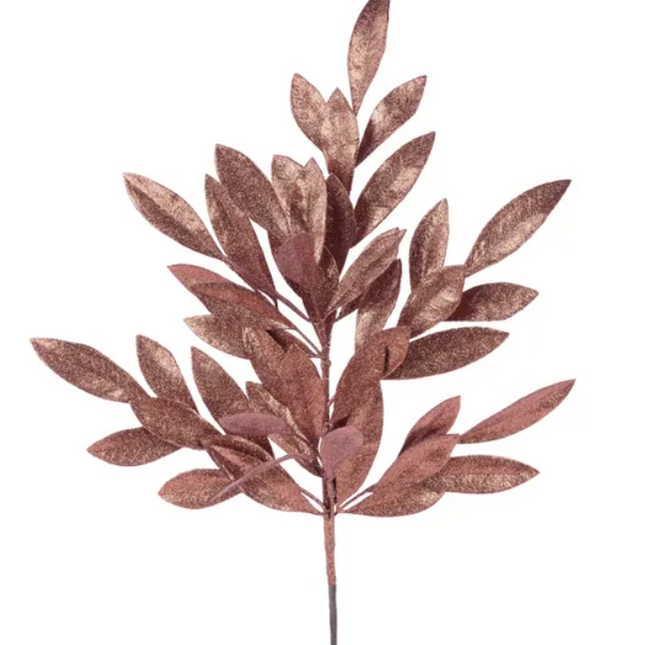 23" Glitter Bay Leaf Spray Copper