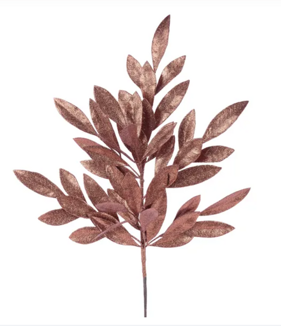 23" Glitter Bay Leaf Spray Copper